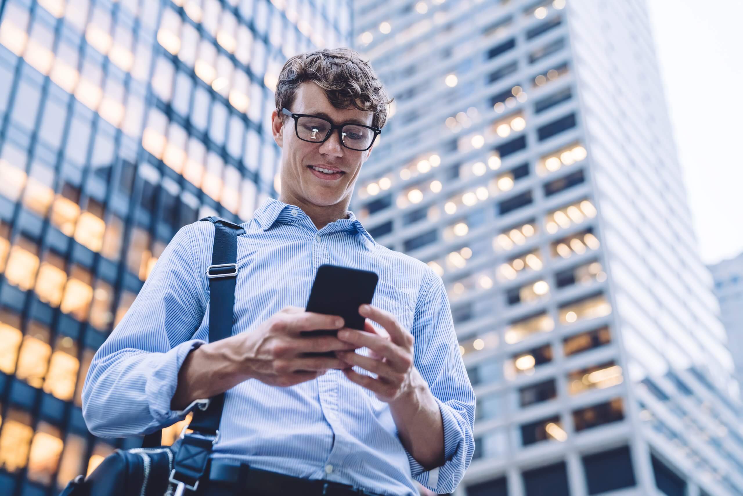 From,Below,Young,Handsome,Happy,Male,In,Glasses,Wearing,Office